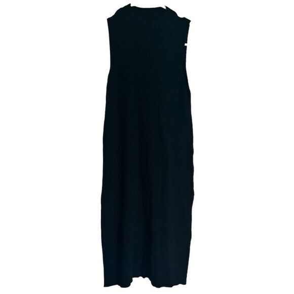 By Anthropologie Black Ribbed Knit Mock Neck Side Slit Dress Womens XSmall - Picture 1 of 9
